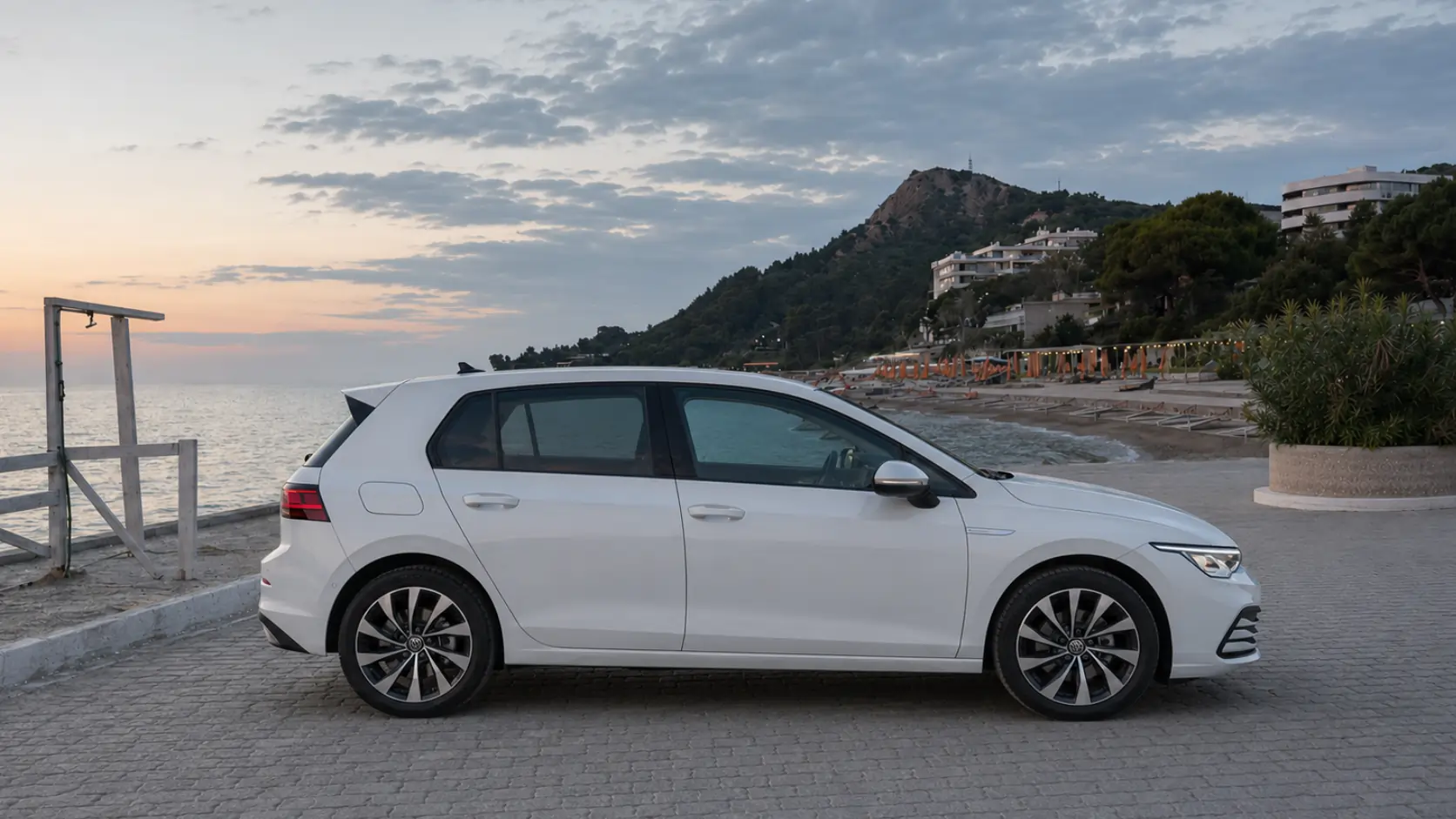 A rental car parked on the Durrës seafront