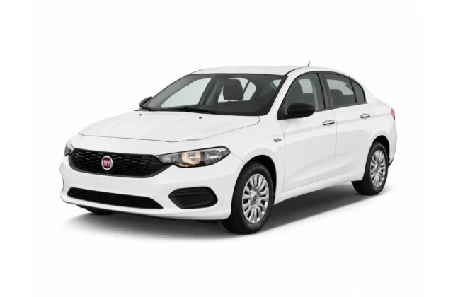 Fiat Tipo saloon available to rent in Durrës, front three-quarter view