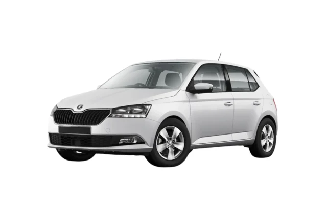 Skoda Fabia hatchback available to rent in Durrës, front three-quarter view